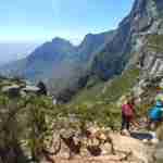 Travellers hiking Table Mountain in South Africa